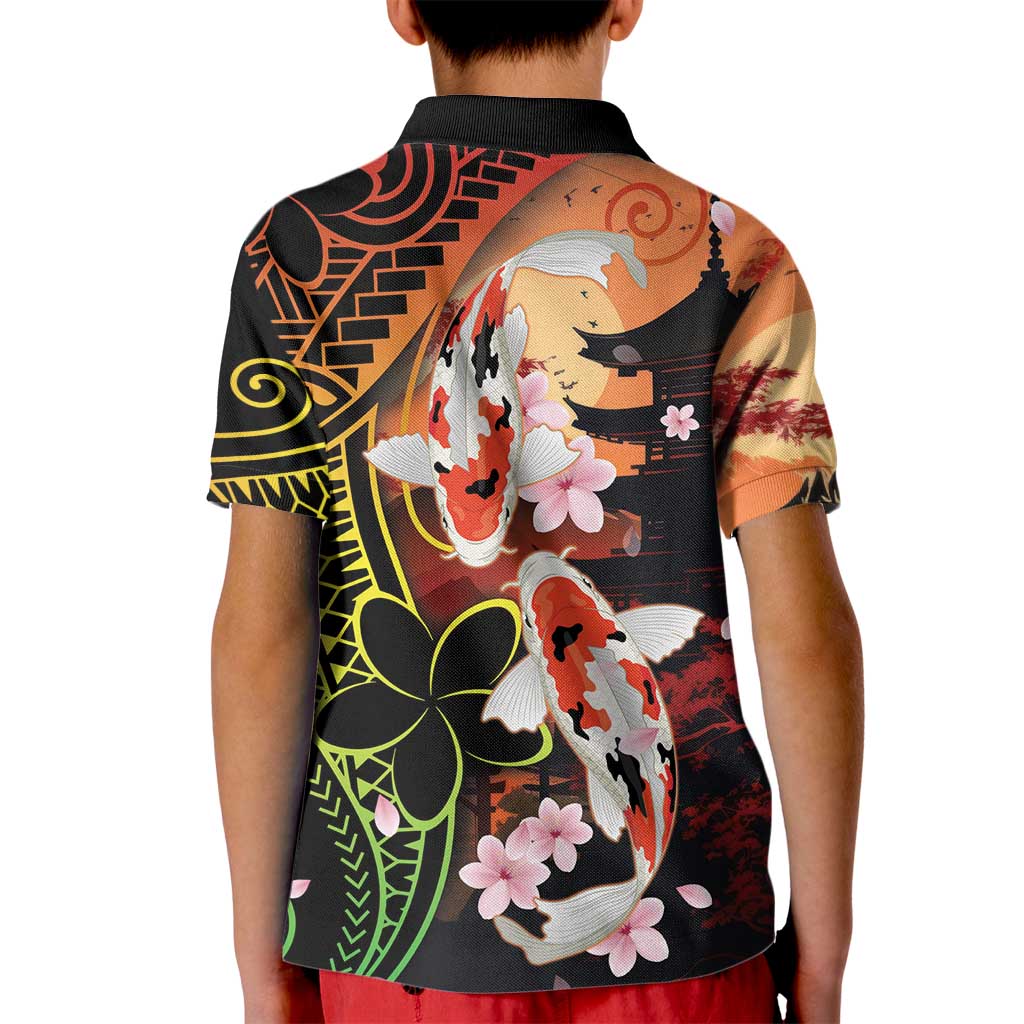 Hawaiian and Japanese Kid Polo Shirt Koi Fish With Kanaka Polynesian Tattoo - Wonder Print Shop