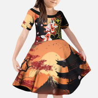 Hawaiian and Japanese Kid Short Sleeve Dress Koi Fish With Kanaka Polynesian Tattoo - Wonder Print Shop