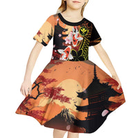 Hawaiian and Japanese Kid Short Sleeve Dress Koi Fish With Kanaka Polynesian Tattoo - Wonder Print Shop
