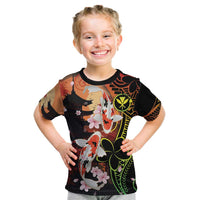 Hawaiian and Japanese Kid T Shirt Koi Fish With Kanaka Polynesian Tattoo - Wonder Print Shop