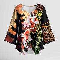 Hawaiian and Japanese Kimono Sleeve Blouse Koi Fish With Kanaka Polynesian Tattoo - Wonder Print Shop