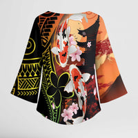 Hawaiian and Japanese Kimono Sleeve Blouse Koi Fish With Kanaka Polynesian Tattoo - Wonder Print Shop