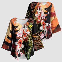 Hawaiian and Japanese Kimono Sleeve Blouse Koi Fish With Kanaka Polynesian Tattoo - Wonder Print Shop