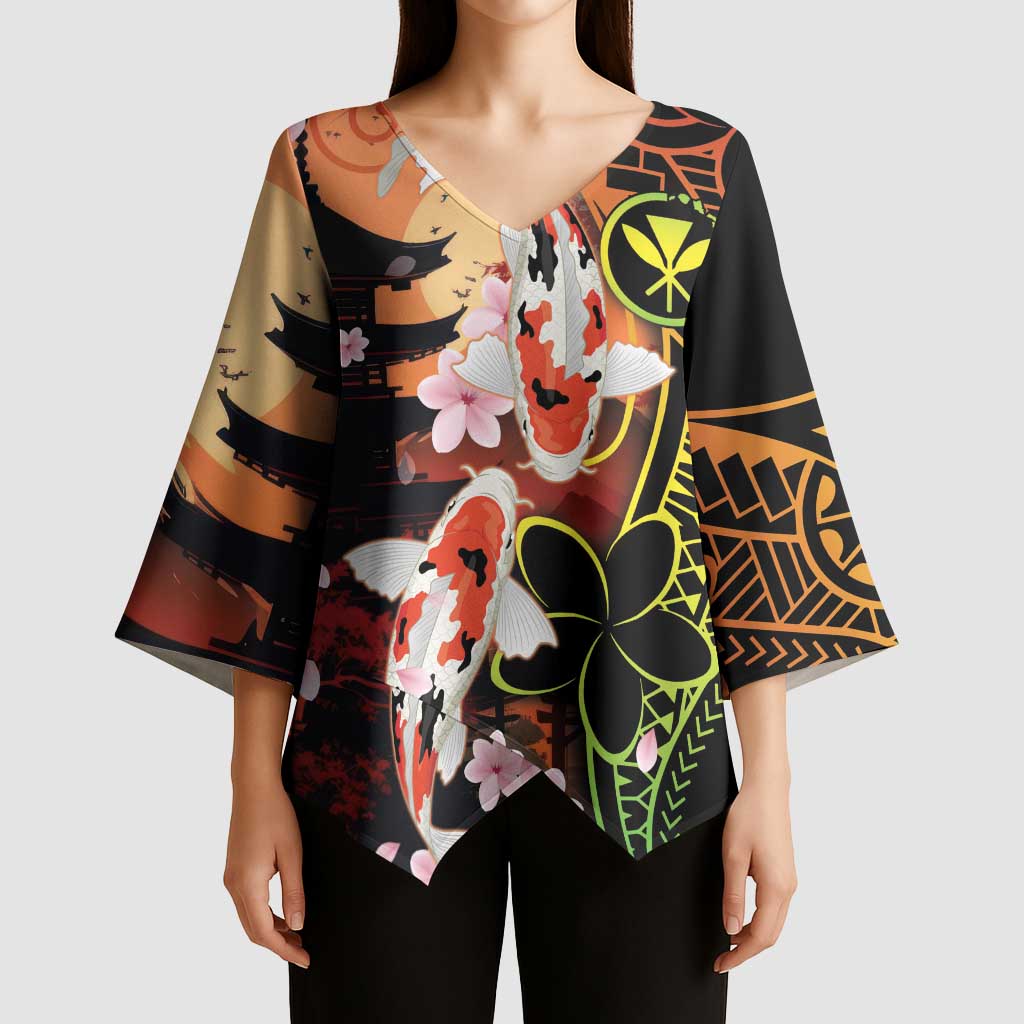 Hawaiian and Japanese Kimono Sleeve Blouse Koi Fish With Kanaka Polynesian Tattoo - Wonder Print Shop