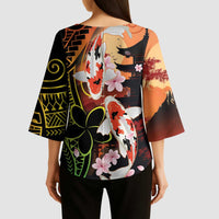 Hawaiian and Japanese Kimono Sleeve Blouse Koi Fish With Kanaka Polynesian Tattoo - Wonder Print Shop
