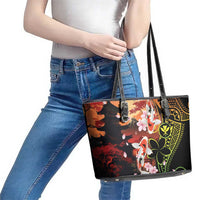 Hawaiian and Japanese Leather Tote Bag Koi Fish With Kanaka Polynesian Tattoo - Wonder Print Shop
