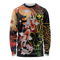 Hawaiian and Japanese Long Sleeve Shirt Koi Fish With Kanaka Polynesian Tattoo - Wonder Print Shop