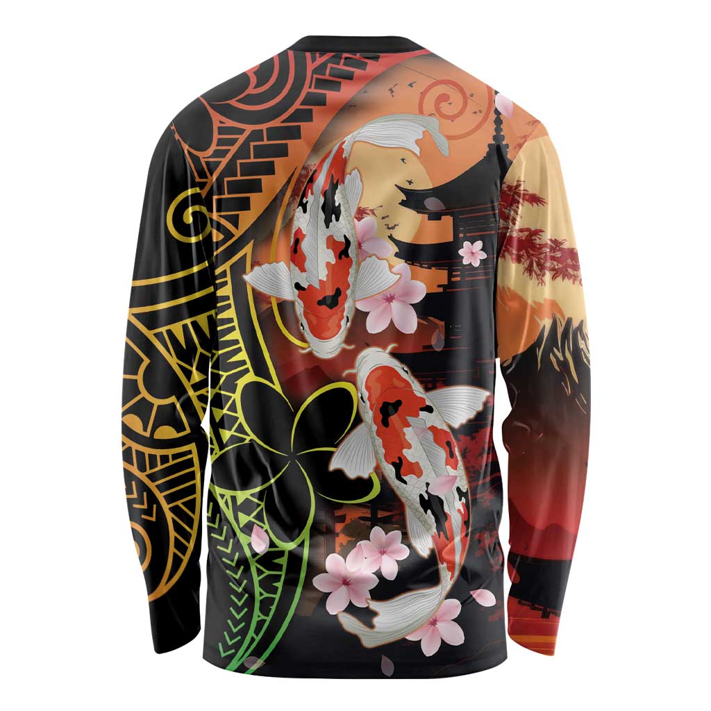 Hawaiian and Japanese Long Sleeve Shirt Koi Fish With Kanaka Polynesian Tattoo - Wonder Print Shop