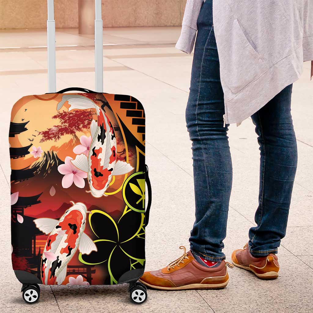 Hawaiian and Japanese Luggage Cover Koi Fish With Kanaka Polynesian Tattoo - Wonder Print Shop