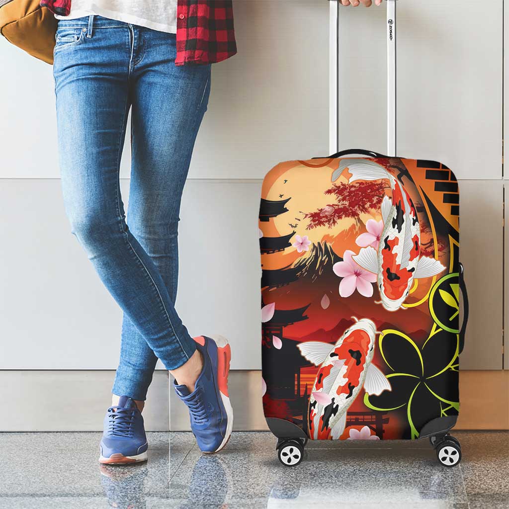Hawaiian and Japanese Luggage Cover Koi Fish With Kanaka Polynesian Tattoo - Wonder Print Shop