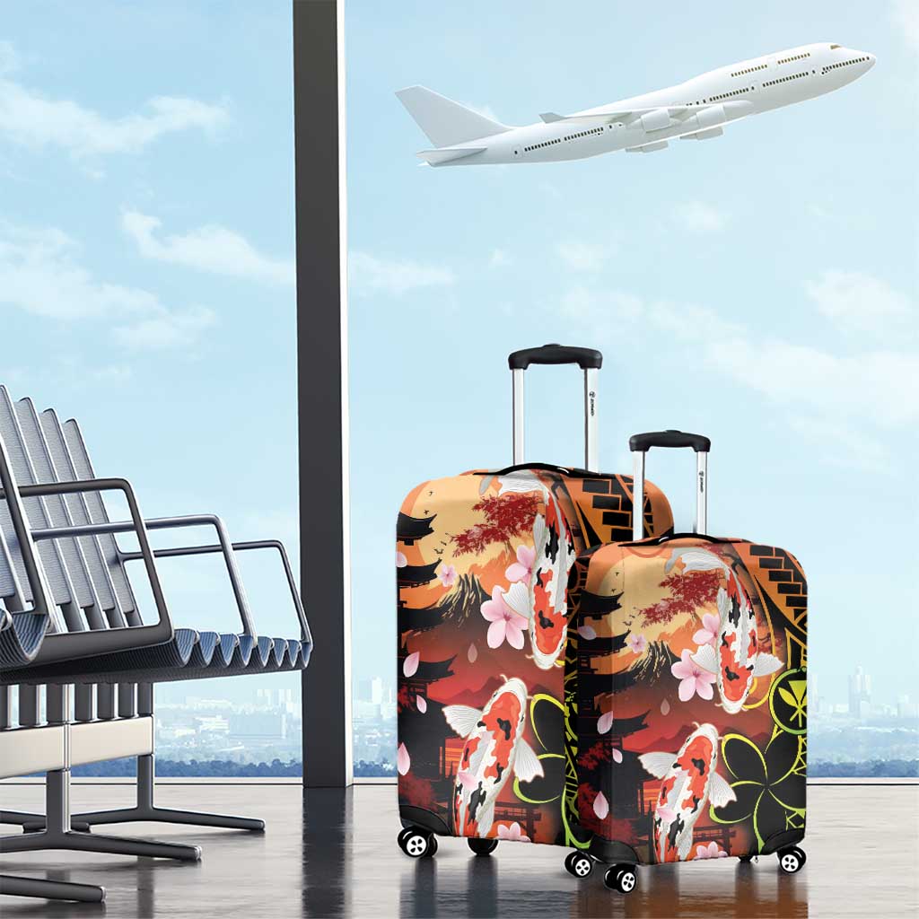 Hawaiian and Japanese Luggage Cover Koi Fish With Kanaka Polynesian Tattoo - Wonder Print Shop