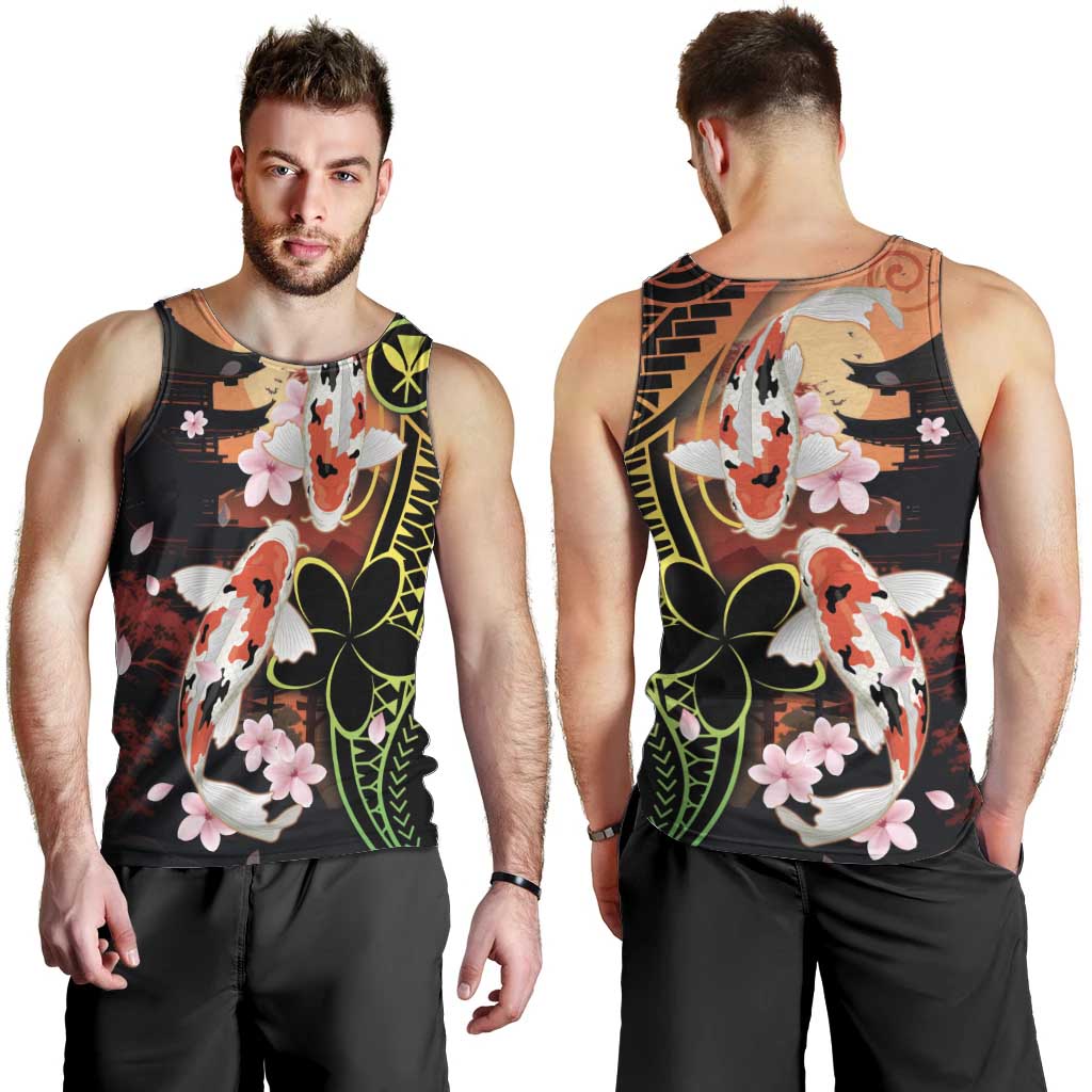 Hawaiian and Japanese Men Tank Top Koi Fish With Kanaka Polynesian Tattoo - Wonder Print Shop