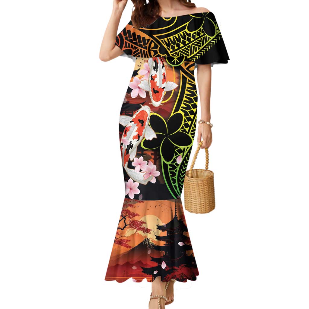 Hawaiian and Japanese Mermaid Dress Koi Fish With Kanaka Polynesian Tattoo - Wonder Print Shop