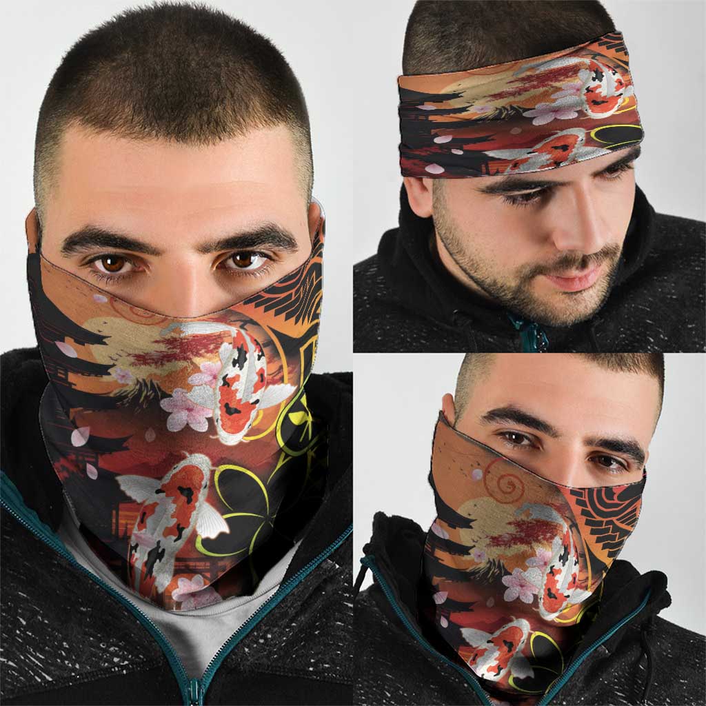 Hawaiian and Japanese Neck Gaiter Koi Fish With Kanaka Polynesian Tattoo - Wonder Print Shop