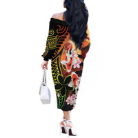 Hawaiian and Japanese Off The Shoulder Long Sleeve Dress Koi Fish With Kanaka Polynesian Tattoo - Wonder Print Shop