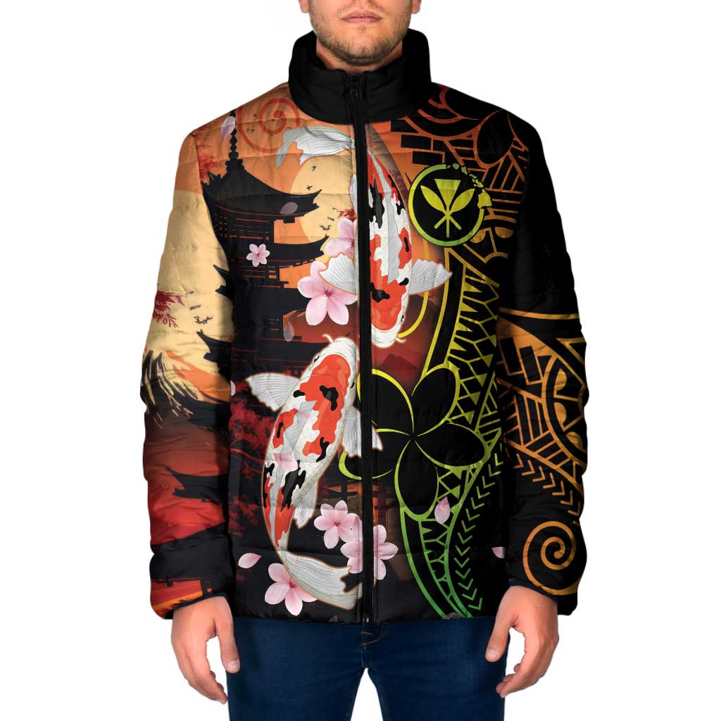 Hawaiian and Japanese Padded Jacket Koi Fish With Kanaka Polynesian Tattoo - Wonder Print Shop