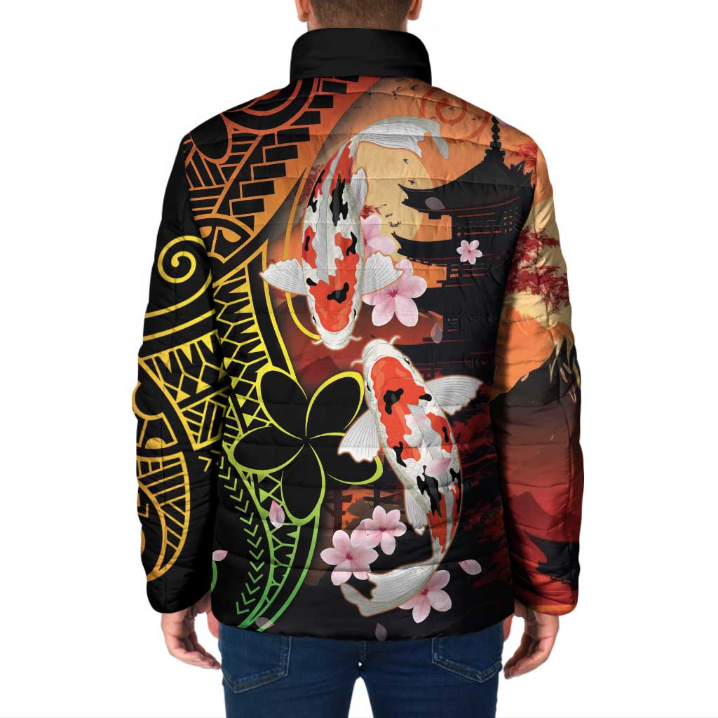 Hawaiian and Japanese Padded Jacket Koi Fish With Kanaka Polynesian Tattoo - Wonder Print Shop