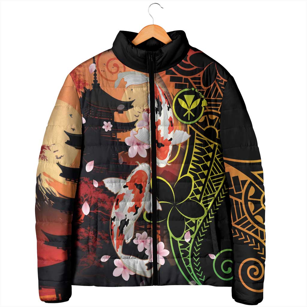 Hawaiian and Japanese Padded Jacket Koi Fish With Kanaka Polynesian Tattoo - Wonder Print Shop