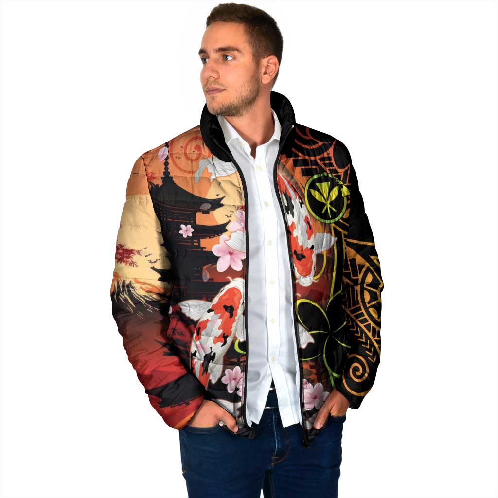 Hawaiian and Japanese Padded Jacket Koi Fish With Kanaka Polynesian Tattoo - Wonder Print Shop