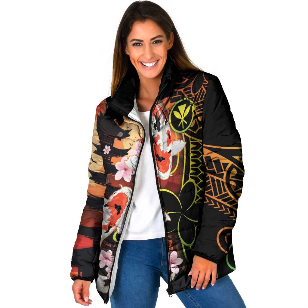 Hawaiian and Japanese Padded Jacket Koi Fish With Kanaka Polynesian Tattoo - Wonder Print Shop