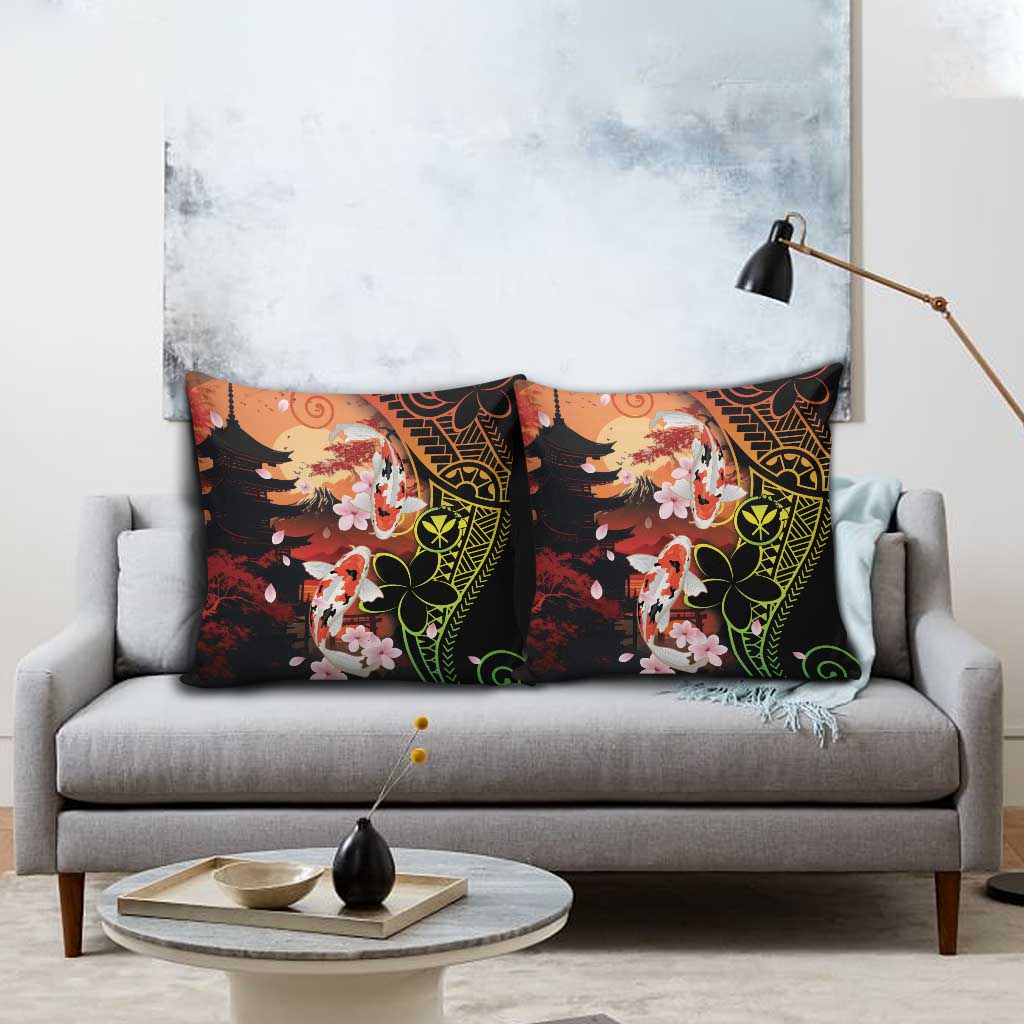 Hawaiian and Japanese Pillow Cover Koi Fish With Kanaka Polynesian Tattoo - Wonder Print Shop