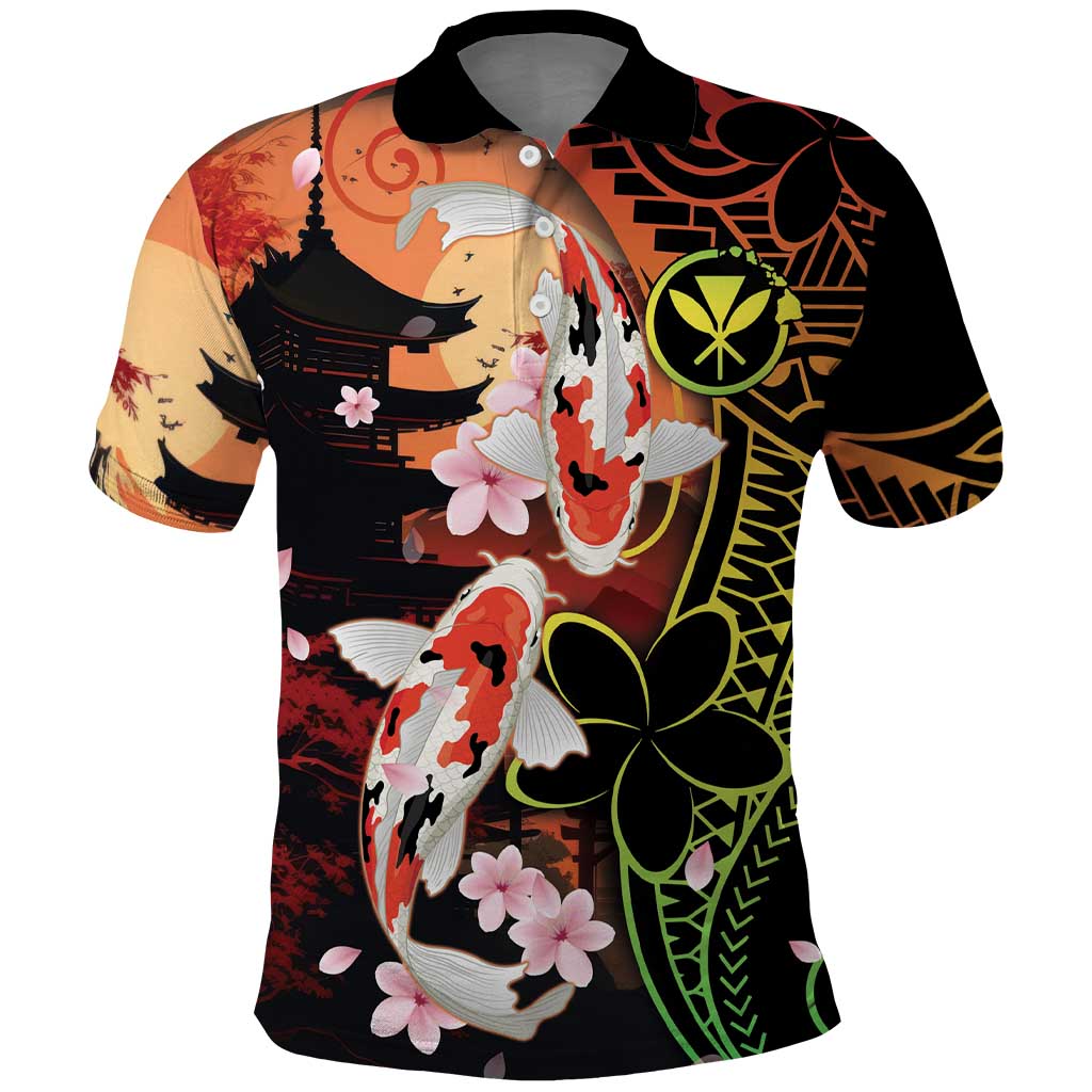 Hawaiian and Japanese Polo Shirt Koi Fish With Kanaka Polynesian Tattoo - Wonder Print Shop