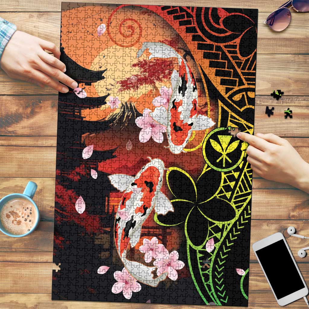 Hawaiian and Japanese Puzzle Koi Fish With Kanaka Polynesian Tattoo - Wonder Print Shop