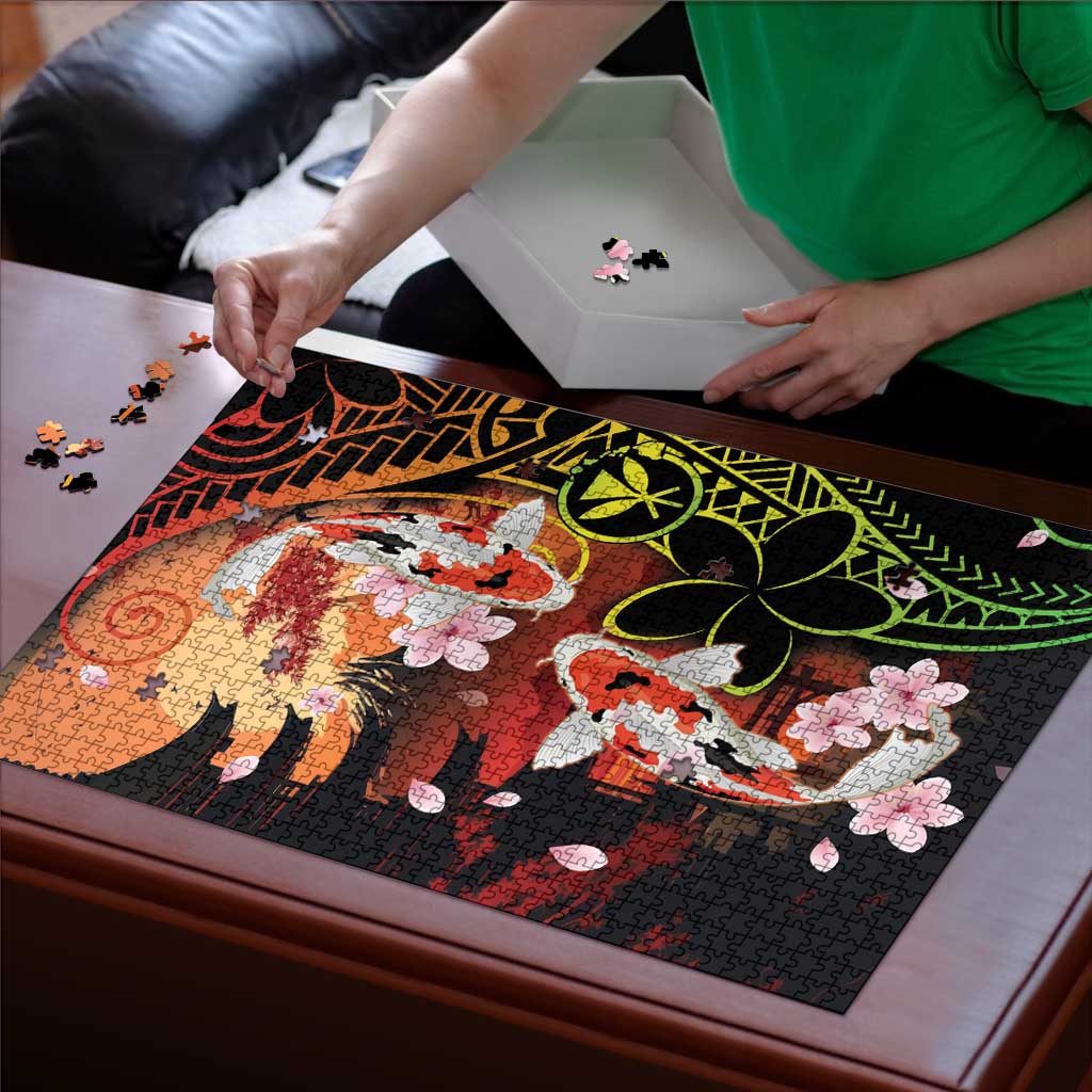 Hawaiian and Japanese Puzzle Koi Fish With Kanaka Polynesian Tattoo - Wonder Print Shop
