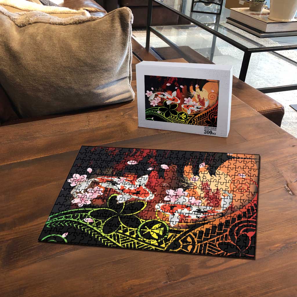 Hawaiian and Japanese Puzzle Koi Fish With Kanaka Polynesian Tattoo - Wonder Print Shop
