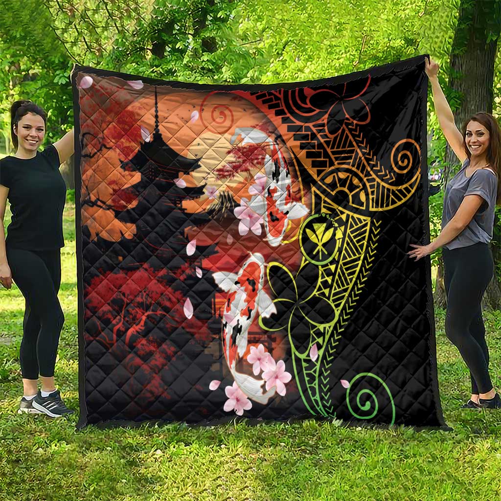 Hawaiian and Japanese Quilt Koi Fish With Kanaka Polynesian Tattoo - Wonder Print Shop