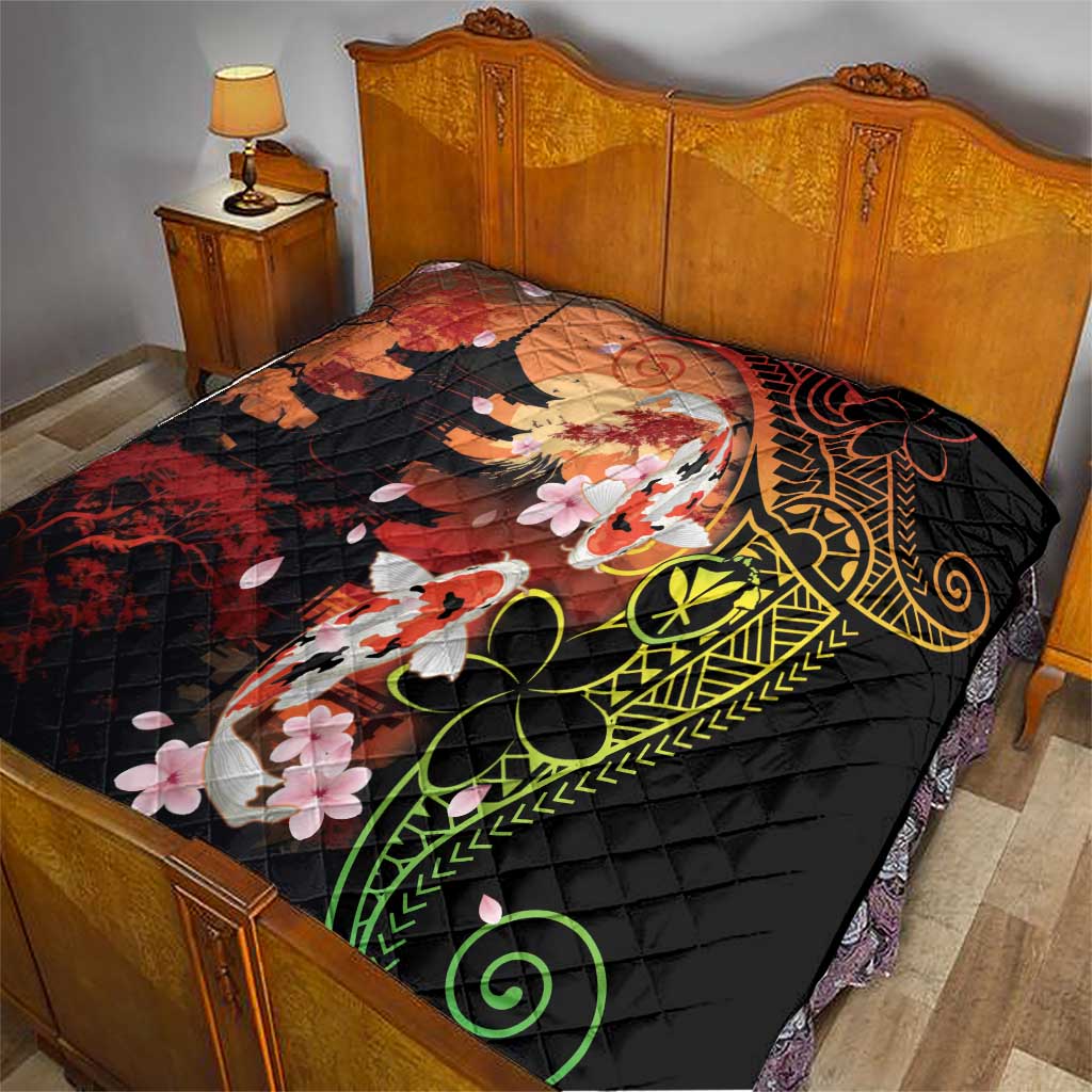 Hawaiian and Japanese Quilt Koi Fish With Kanaka Polynesian Tattoo - Wonder Print Shop
