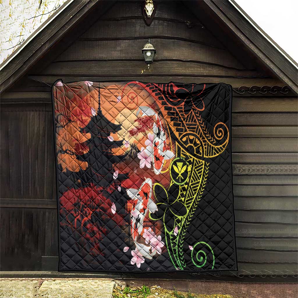Hawaiian and Japanese Quilt Koi Fish With Kanaka Polynesian Tattoo - Wonder Print Shop