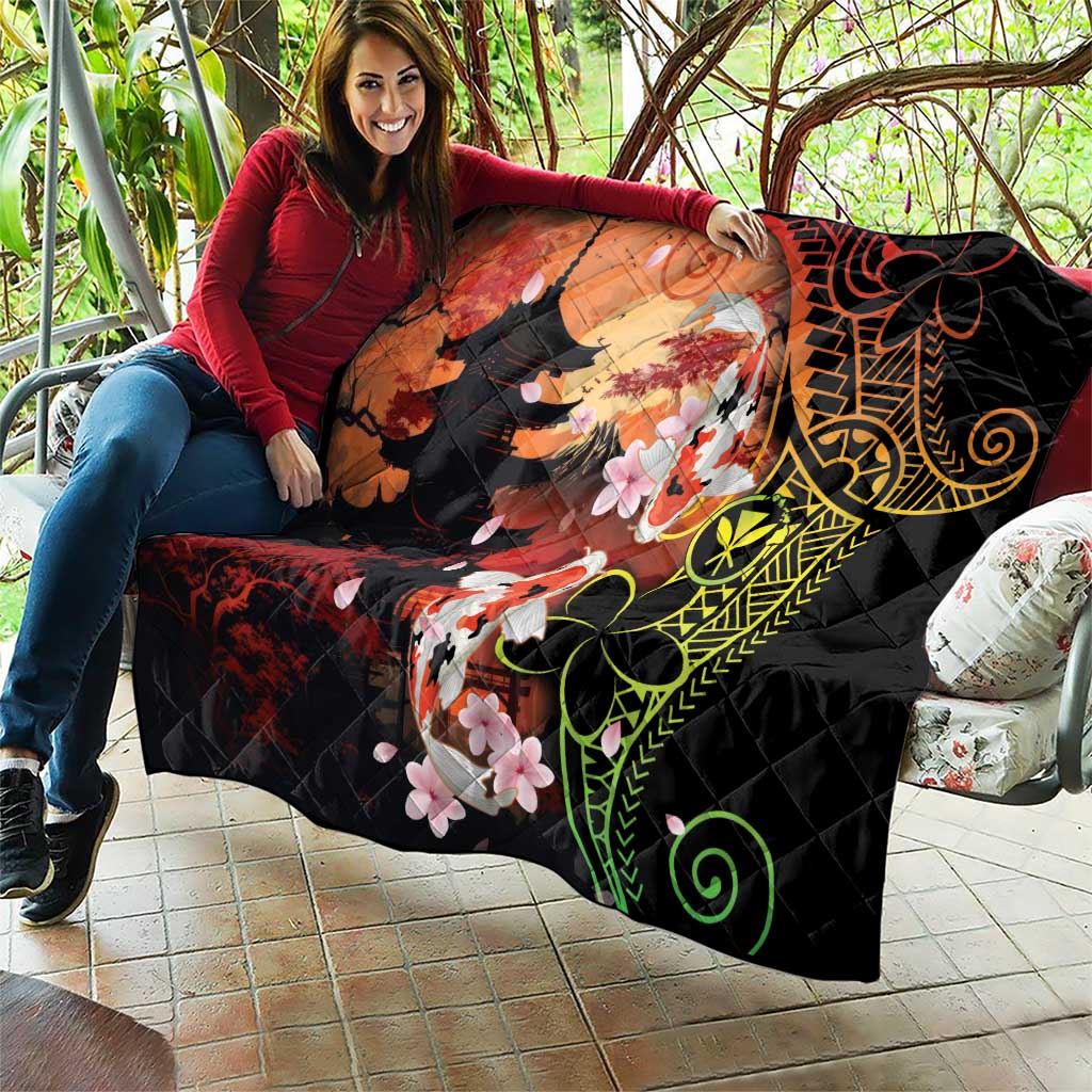 Hawaiian and Japanese Quilt Koi Fish With Kanaka Polynesian Tattoo - Wonder Print Shop