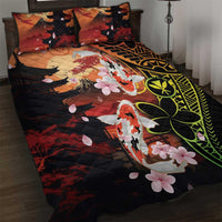 Hawaiian and Japanese Quilt Bed Set Koi Fish With Kanaka Polynesian Tattoo - Wonder Print Shop