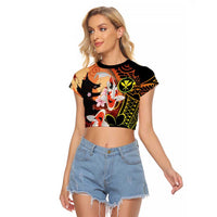 Hawaiian and Japanese Raglan Cropped T Shirt Koi Fish With Kanaka Polynesian Tattoo - Wonder Print Shop