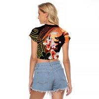 Hawaiian and Japanese Raglan Cropped T Shirt Koi Fish With Kanaka Polynesian Tattoo - Wonder Print Shop