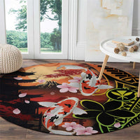 Hawaiian and Japanese Round Carpet Koi Fish With Kanaka Polynesian Tattoo - Wonder Print Shop
