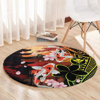 Hawaiian and Japanese Round Carpet Koi Fish With Kanaka Polynesian Tattoo - Wonder Print Shop