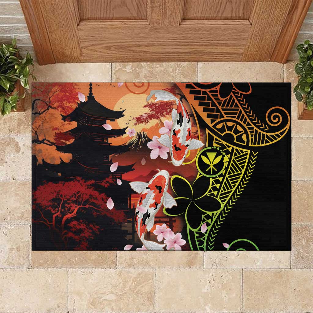 Hawaiian and Japanese Rubber Doormat Koi Fish With Kanaka Polynesian Tattoo - Wonder Print Shop