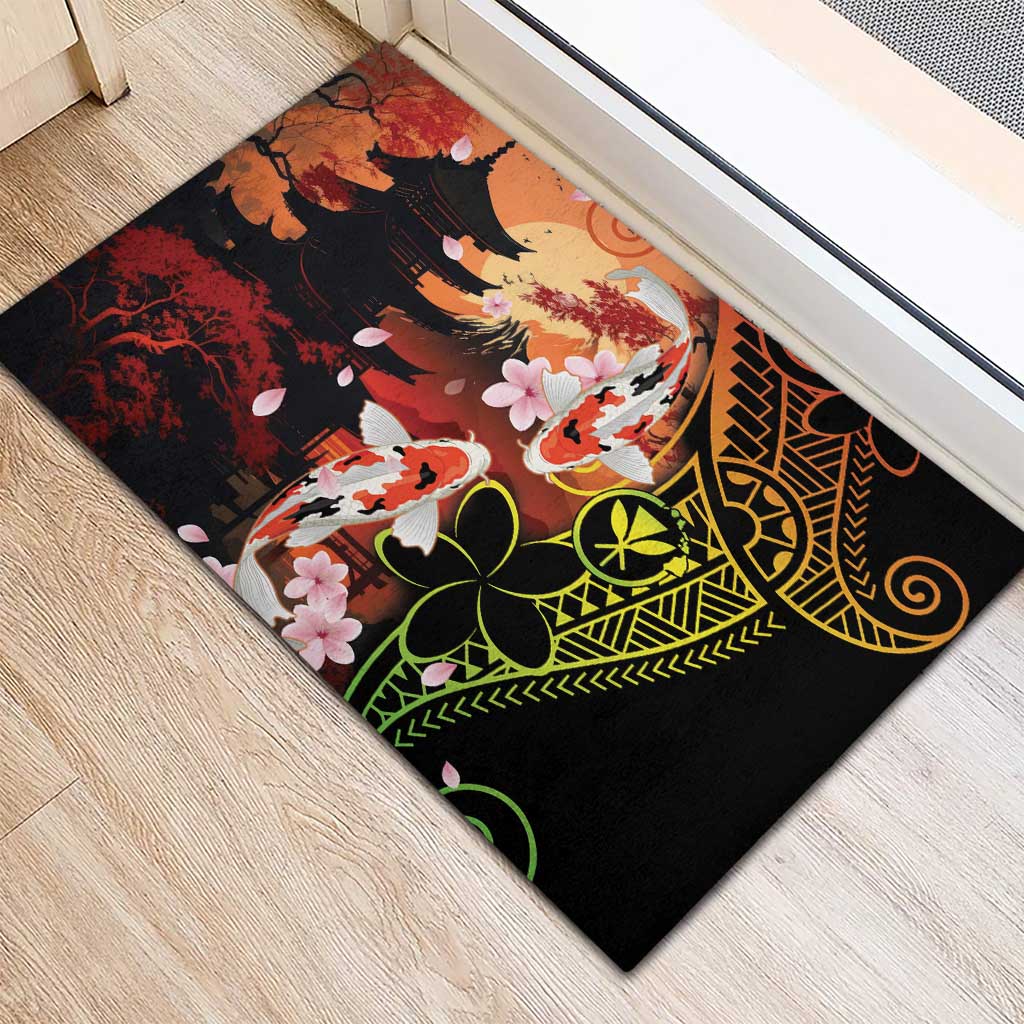 Hawaiian and Japanese Rubber Doormat Koi Fish With Kanaka Polynesian Tattoo - Wonder Print Shop