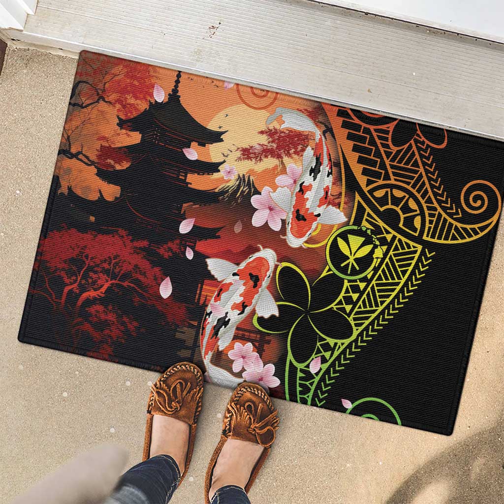Hawaiian and Japanese Rubber Doormat Koi Fish With Kanaka Polynesian Tattoo - Wonder Print Shop