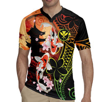 Hawaiian and Japanese Rugby Jersey Koi Fish With Kanaka Polynesian Tattoo - Wonder Print Shop