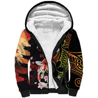 Hawaiian and Japanese Sherpa Hoodie Koi Fish With Kanaka Polynesian Tattoo - Wonder Print Shop
