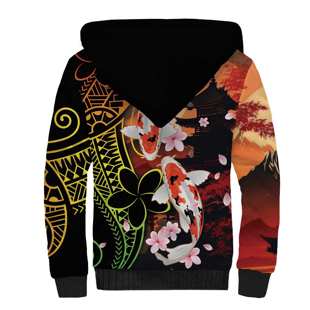 Hawaiian and Japanese Sherpa Hoodie Koi Fish With Kanaka Polynesian Tattoo - Wonder Print Shop