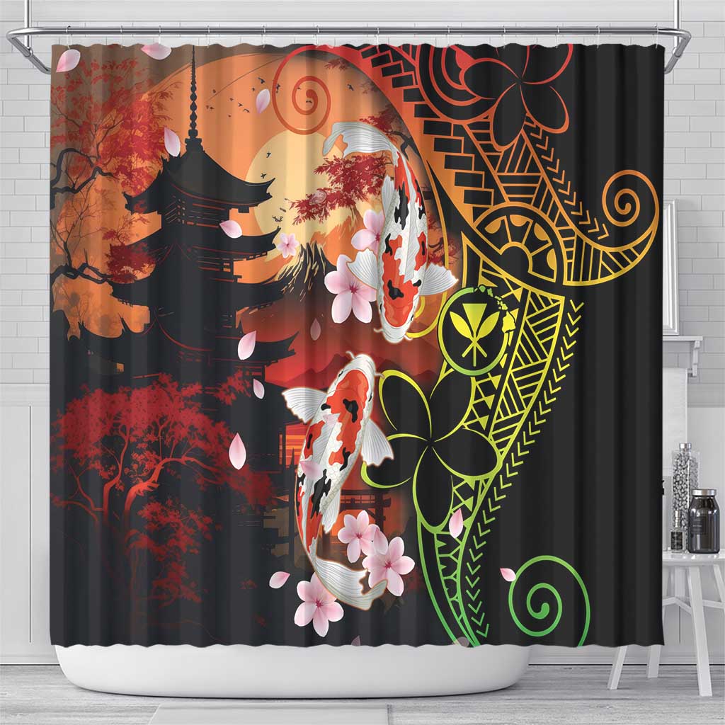 Hawaiian and Japanese Shower Curtain Koi Fish With Kanaka Polynesian Tattoo - Wonder Print Shop