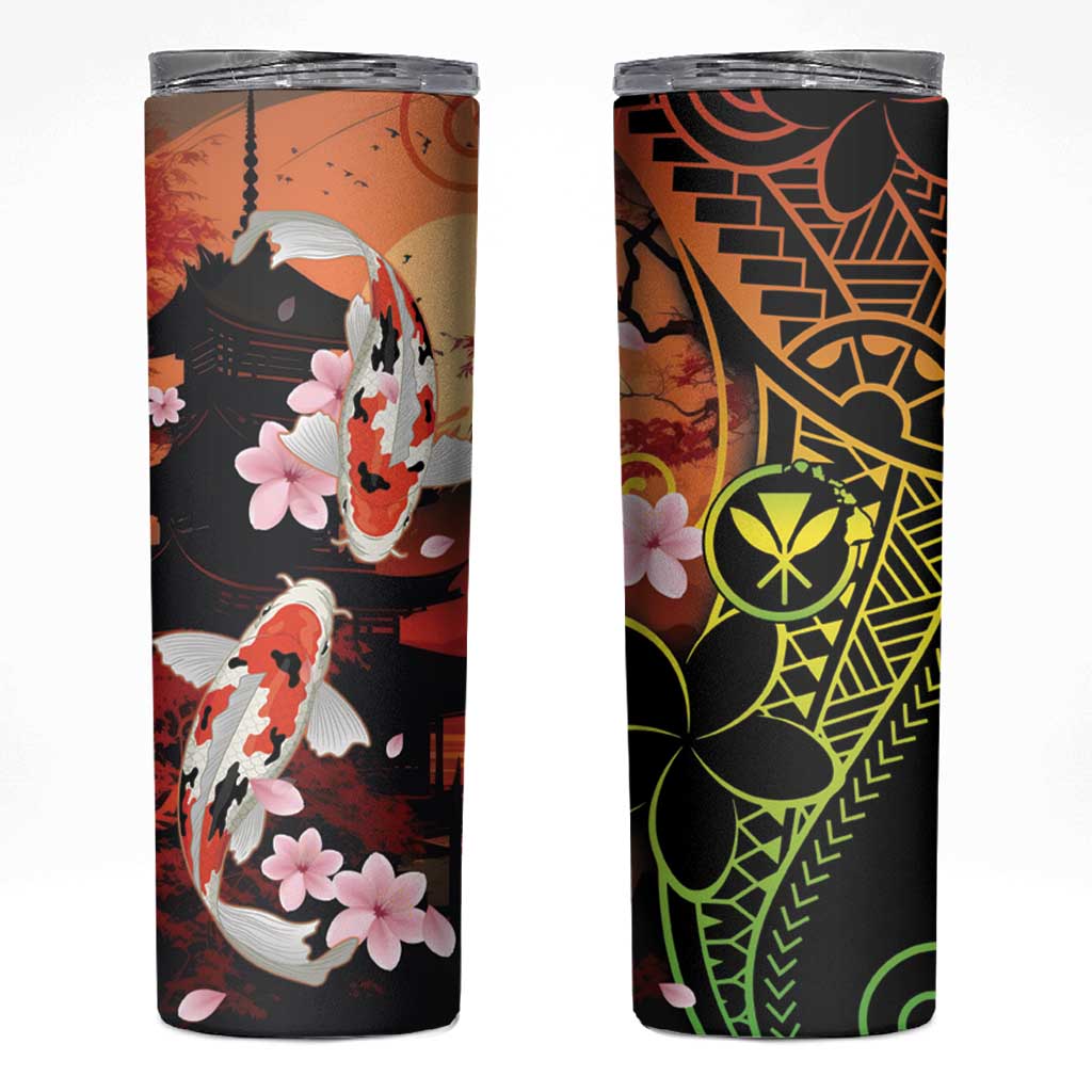 Hawaiian and Japanese Skinny Tumbler Koi Fish With Kanaka Polynesian Tattoo - Wonder Print Shop