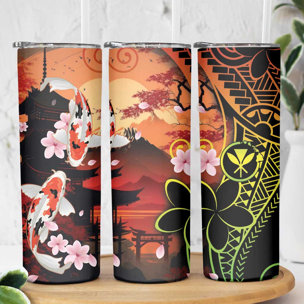 Hawaiian and Japanese Skinny Tumbler Koi Fish With Kanaka Polynesian Tattoo - Wonder Print Shop