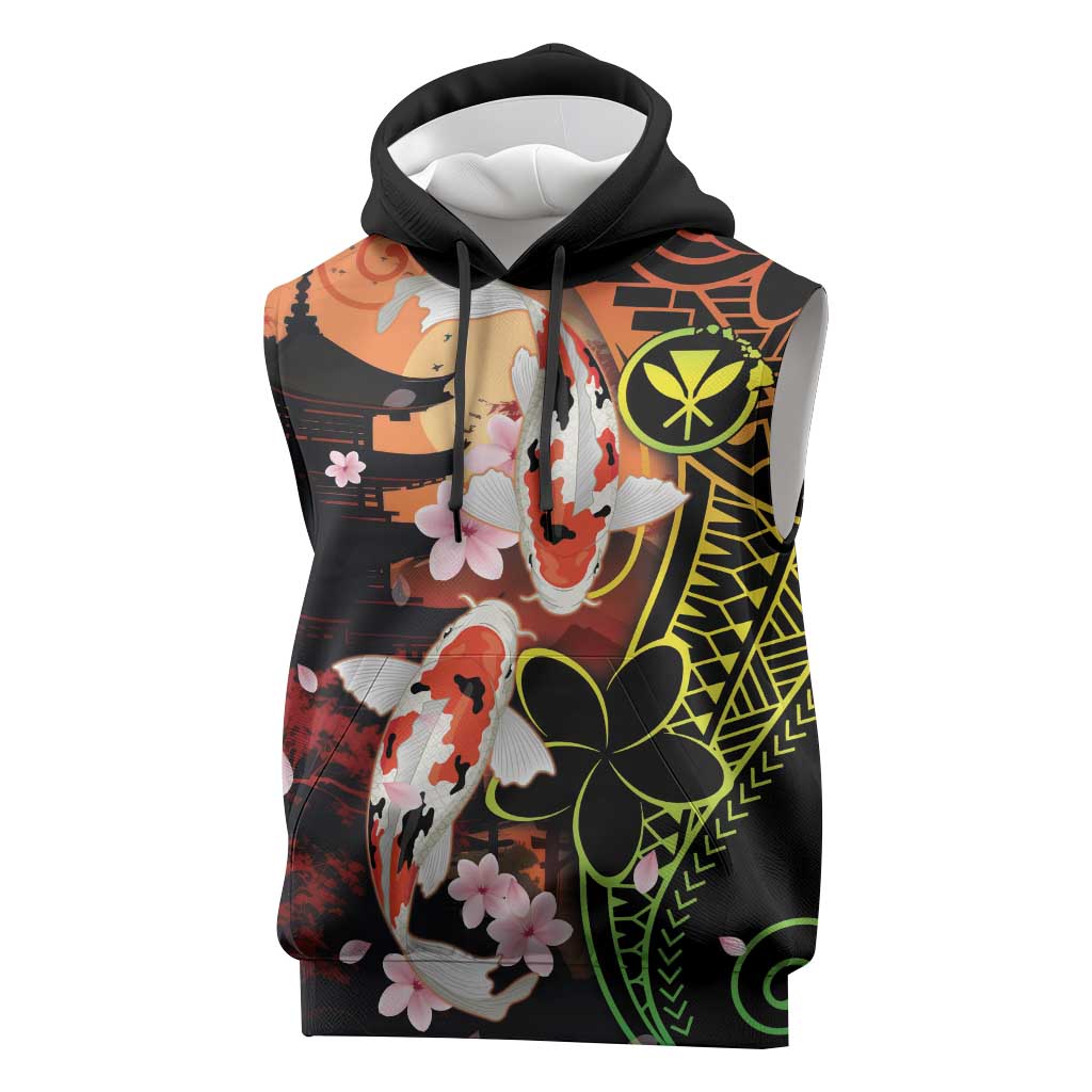 Hawaiian and Japanese Sleeveless Hoodie Koi Fish With Kanaka Polynesian Tattoo - Wonder Print Shop