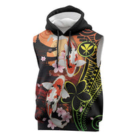 Hawaiian and Japanese Sleeveless Hoodie Koi Fish With Kanaka Polynesian Tattoo - Wonder Print Shop