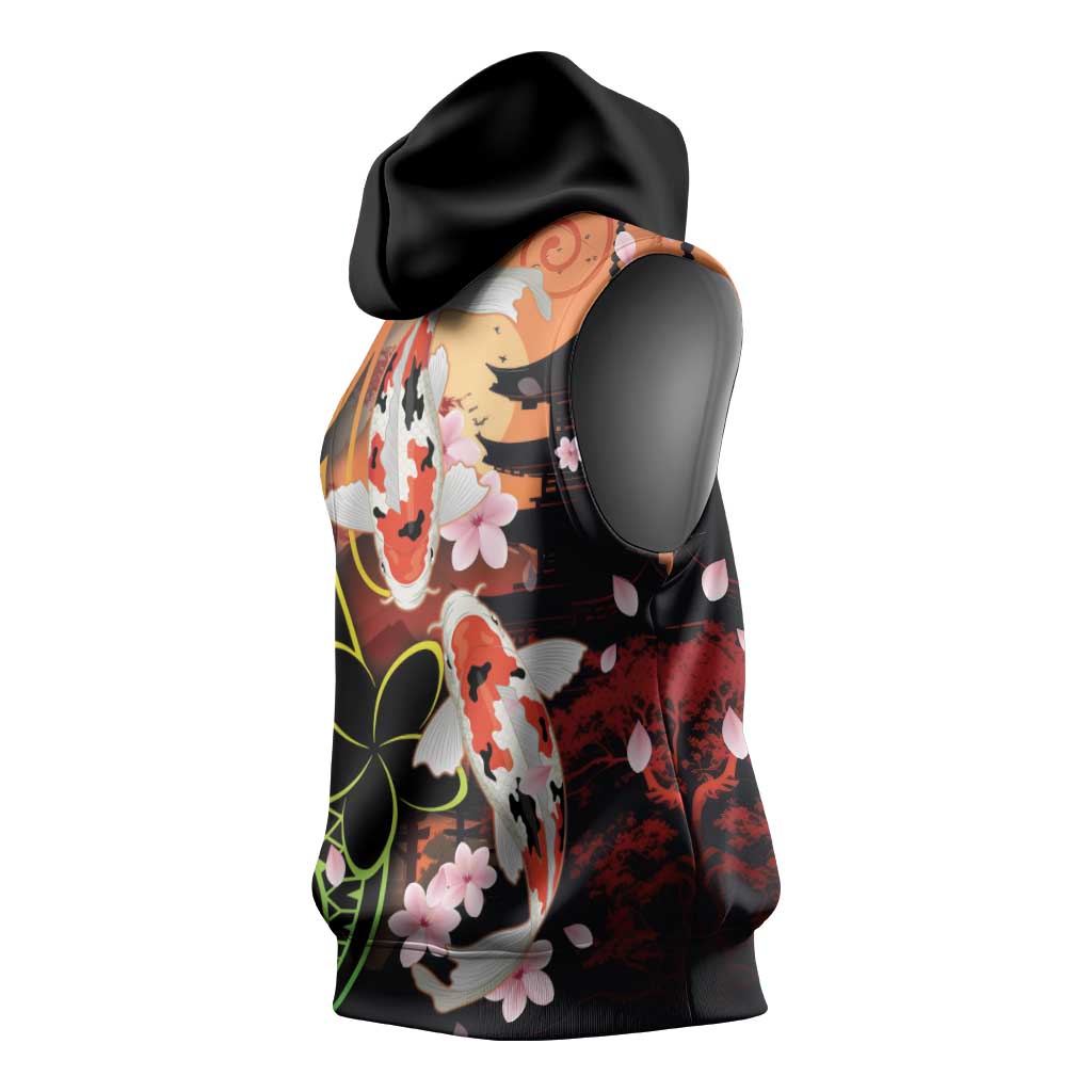 Hawaiian and Japanese Sleeveless Hoodie Koi Fish With Kanaka Polynesian Tattoo - Wonder Print Shop